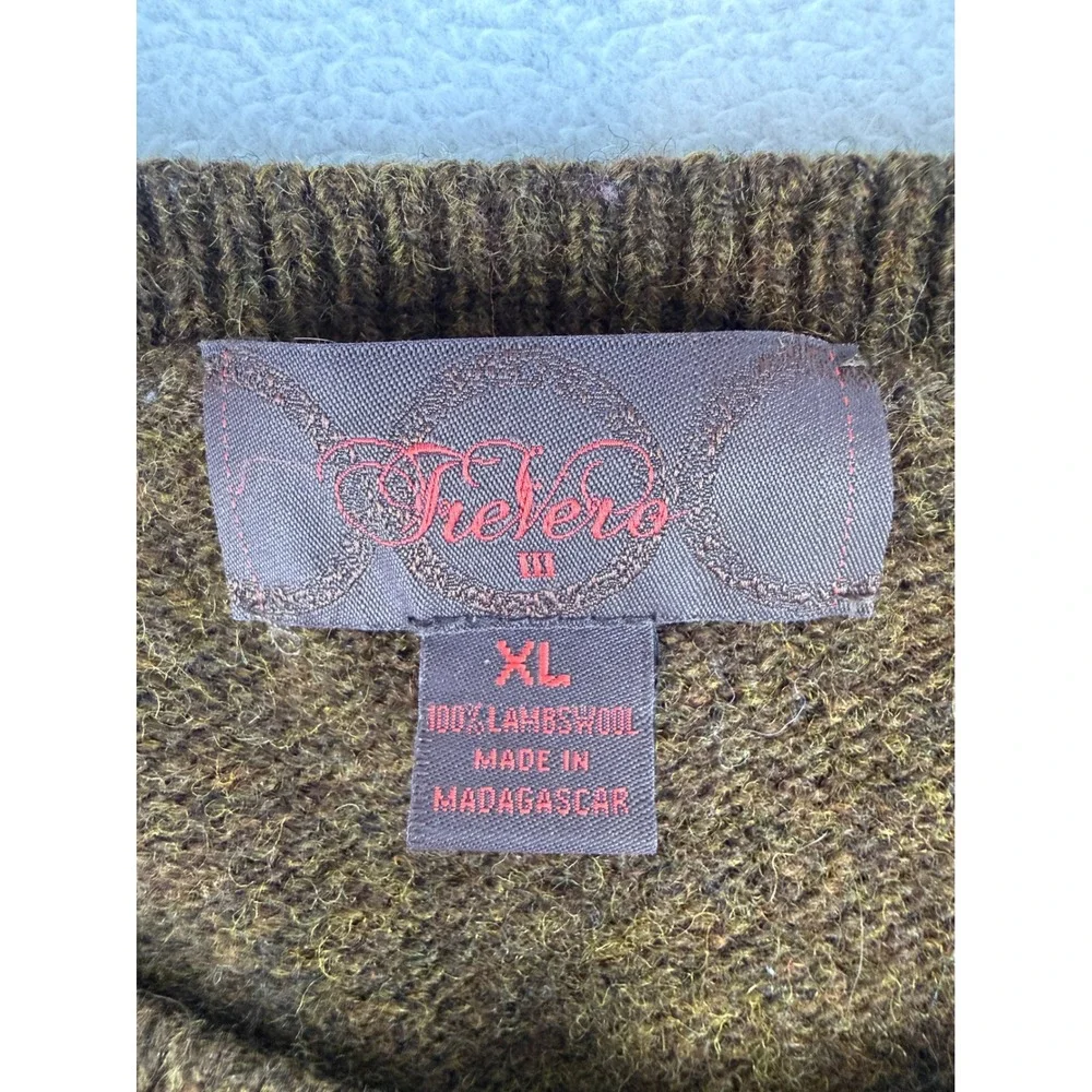 TreVero Crewneck Sweater Mens XL Brown 100% Lambswool Knit Pullover